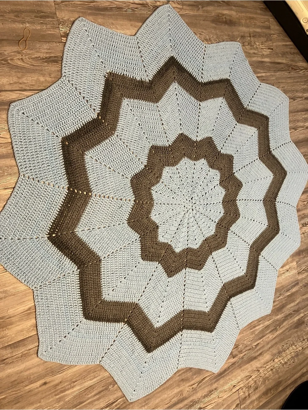 Handmade Starburst Crochet Blanket in Light Blue and Heather Grey